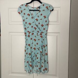 Jcrew blue dress with red roses in size 00